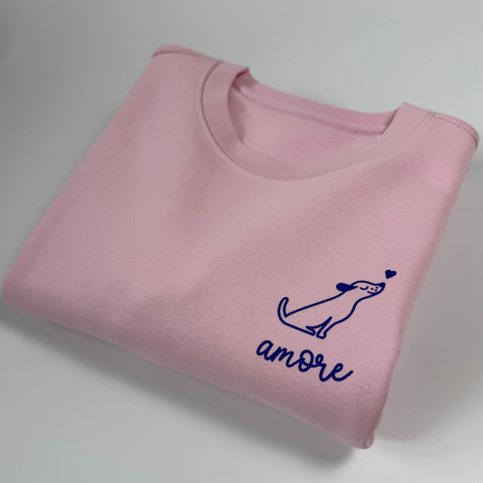 Sweatshirt Unisex Hund Amore (B), Rosa / Blau
