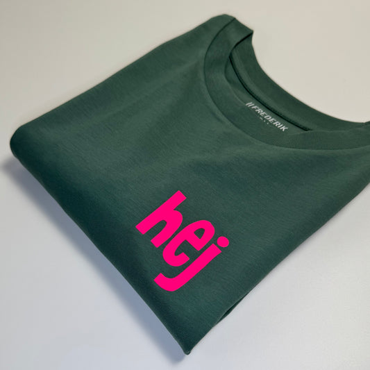 T-Shirt Frauen ‚hej.': Grün / Neon Pink