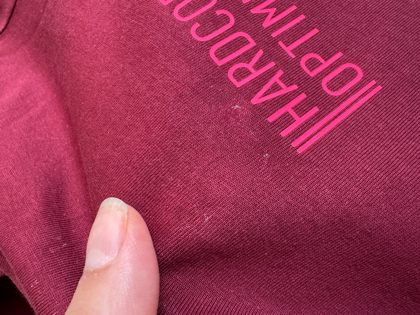 Reduzierte B-Ware: T-Shirt, Frauen, ‚Hardcore Optimist.‘, Burgundy/ Neon Pink, Größe S