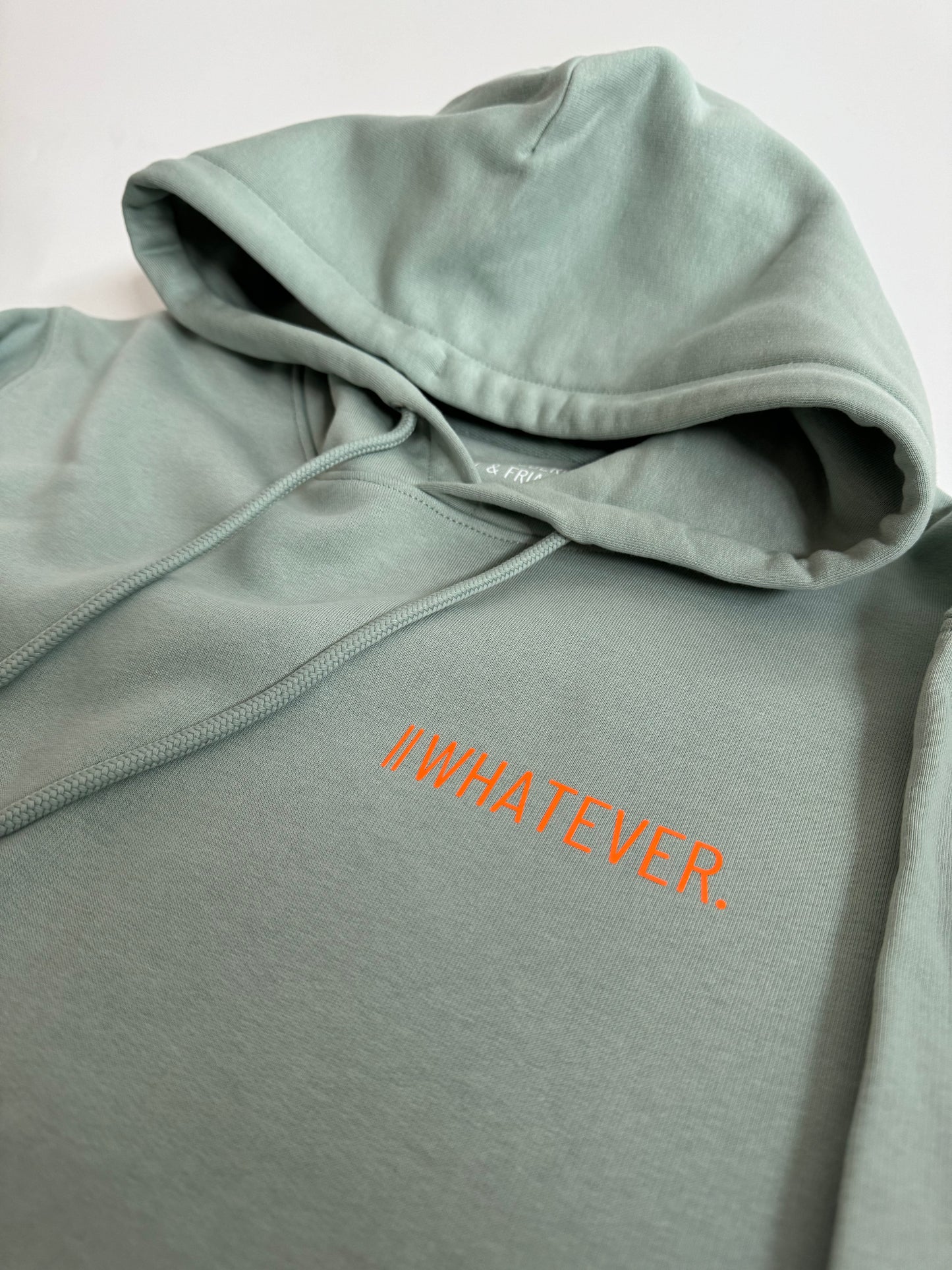 Hoodie Unisex 'Whatever.' / 'Be hopeful.': Aloe / Neon Orange