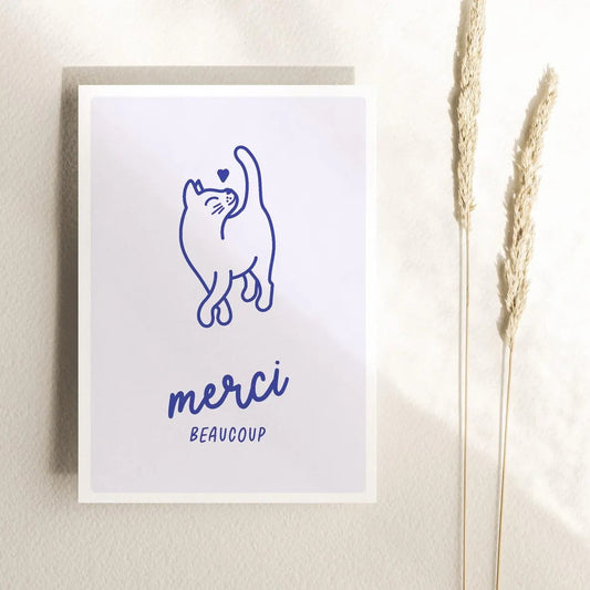 Postkarte Katze Merci Beaucoup