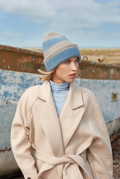 Mütze, blau / beige