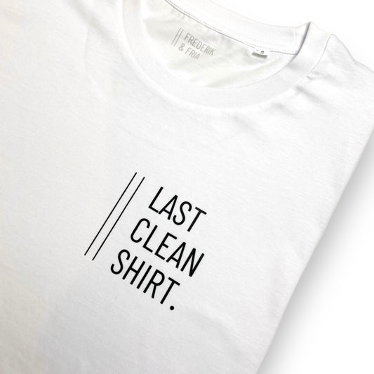T-Shirt Unisex 'LAST CLEAN SHIRT': weiß / schwarz
