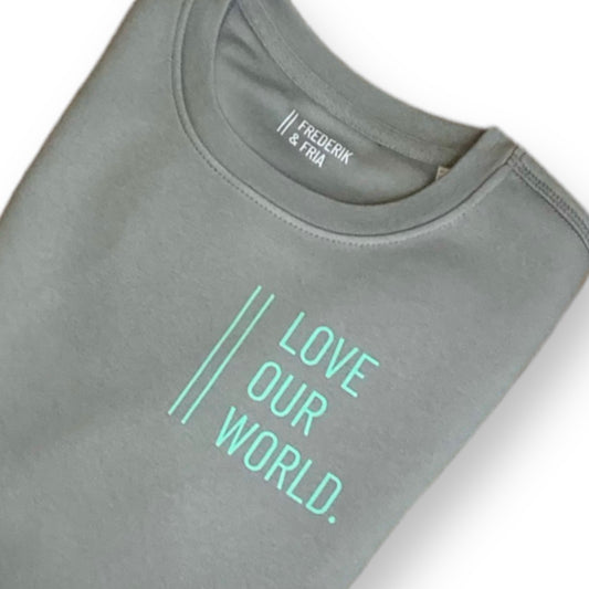 Sweatshirt Unisex 'Love our world.': Opal grau / Mint