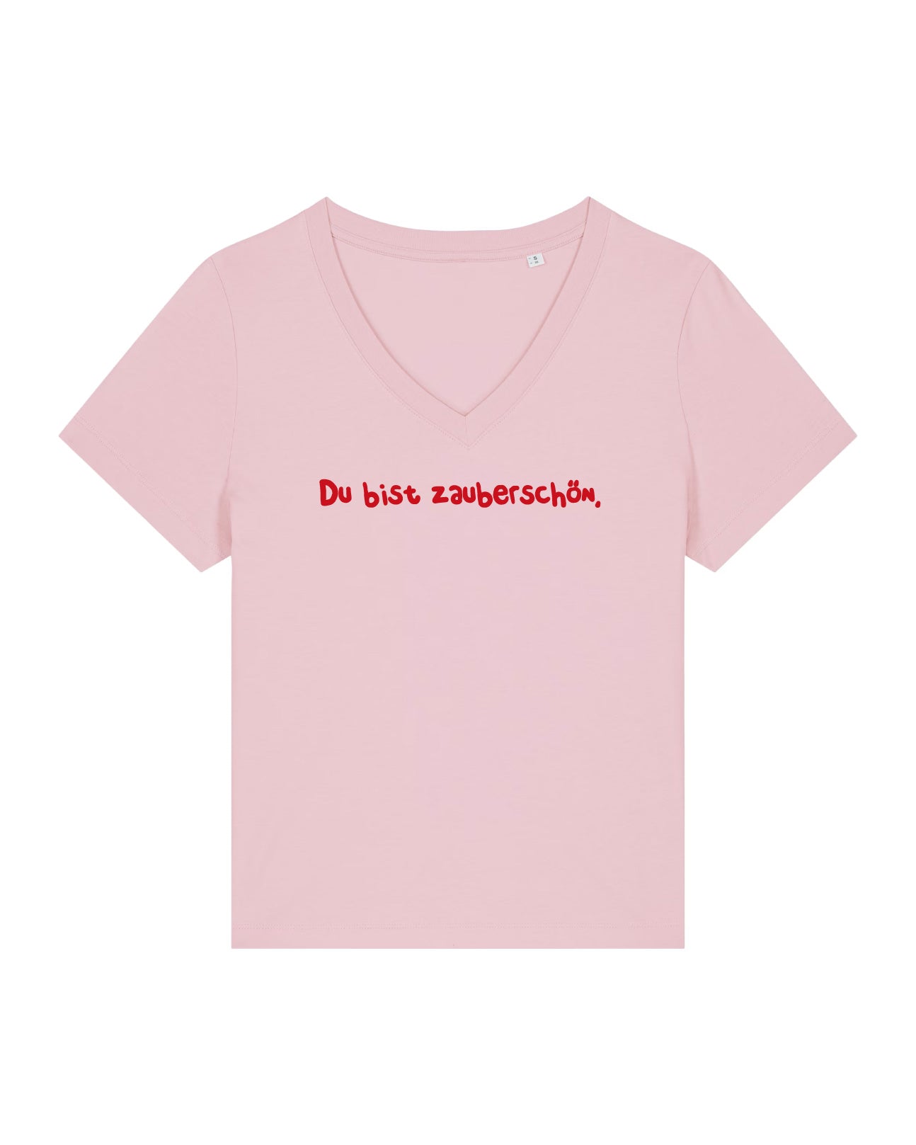T-Shirt Frauen, V-Ausschnitt, Frau Zauberschön, Rosa / Rot