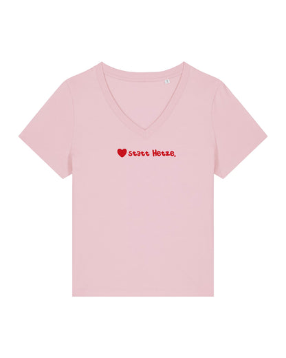 T-Shirt Frauen, V-Ausschnitt, Frau Zauberschön, Rosa / Rot