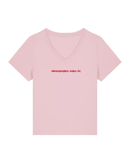 T-Shirt Frauen, V-Ausschnitt, Frau Zauberschön, Rosa / Rot