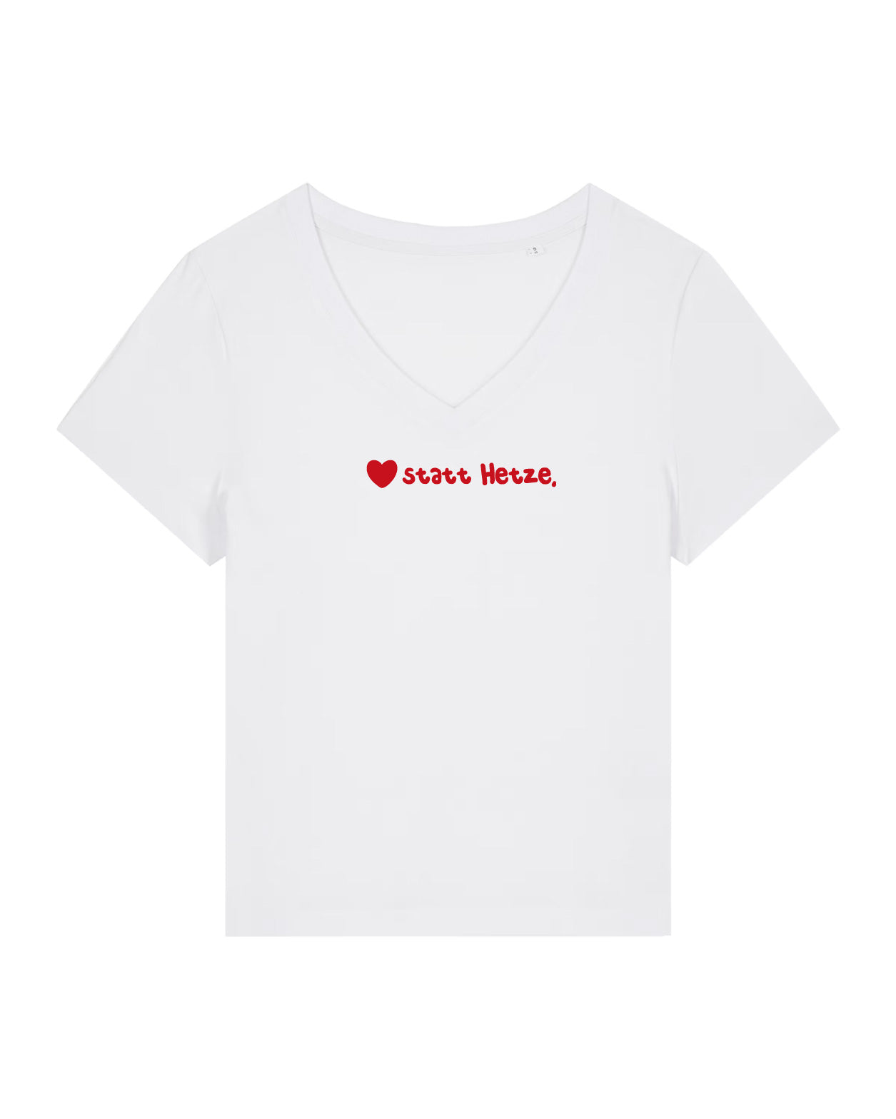 T-Shirt Frauen, V-Ausschnitt, Frau Zauberschön, Weiß / Rot