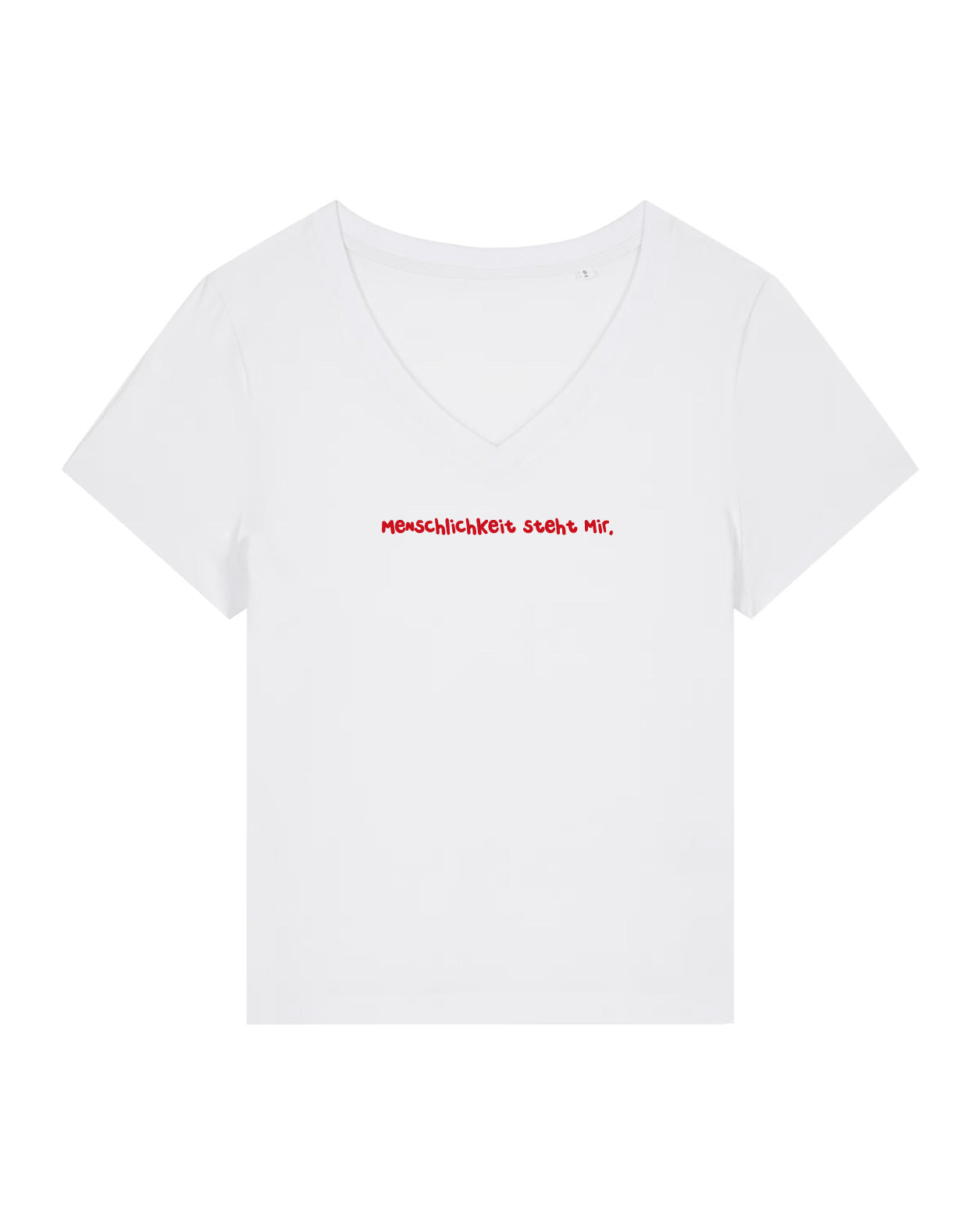 T-Shirt Frauen, V-Ausschnitt, Frau Zauberschön, Weiß / Rot