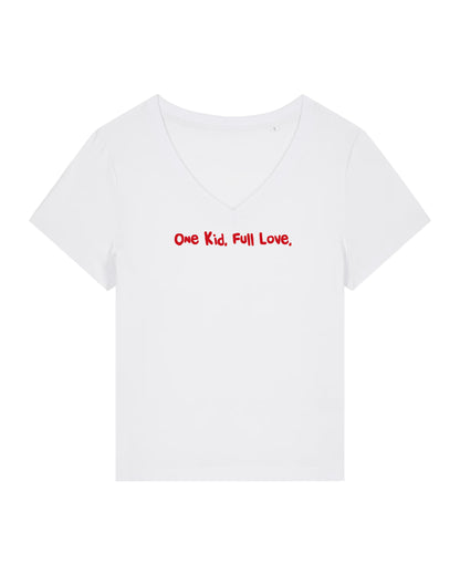 T-Shirt Frauen, V-Ausschnitt, Frau Zauberschön, Weiß / Rot