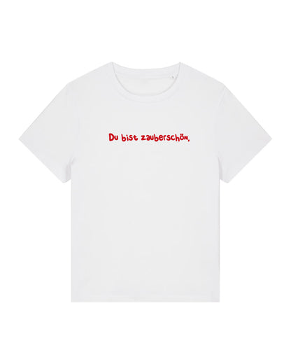 T-Shirt Unisex, Frau Zauberschön, Weiß / Rot