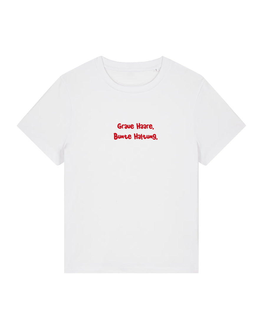 T-Shirt Unisex, Frau Zauberschön, Weiß / Rot