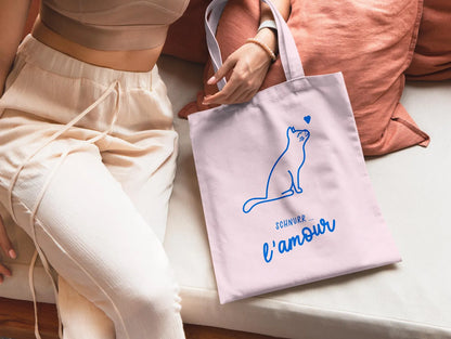 Tasche Katze Schnurr l‘amour, Rosa / Blau